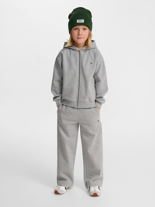 hmlJR LOOSE ZIP HOODIE BEE, GREY MELANGE, model