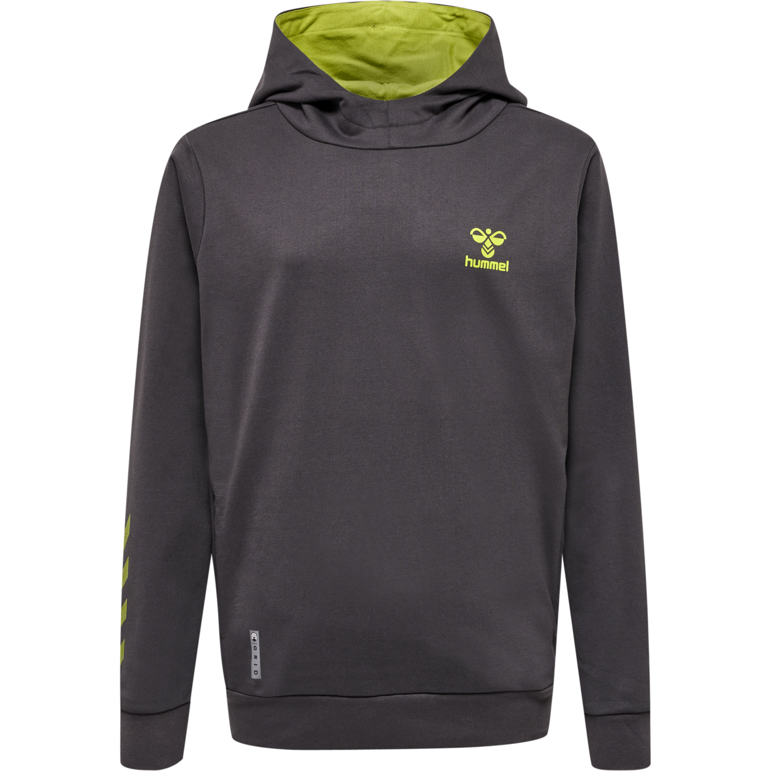 hmlOFFGRID COTTON HOODIE KIDS, FORGED IRON/DARK CITRON, packshot