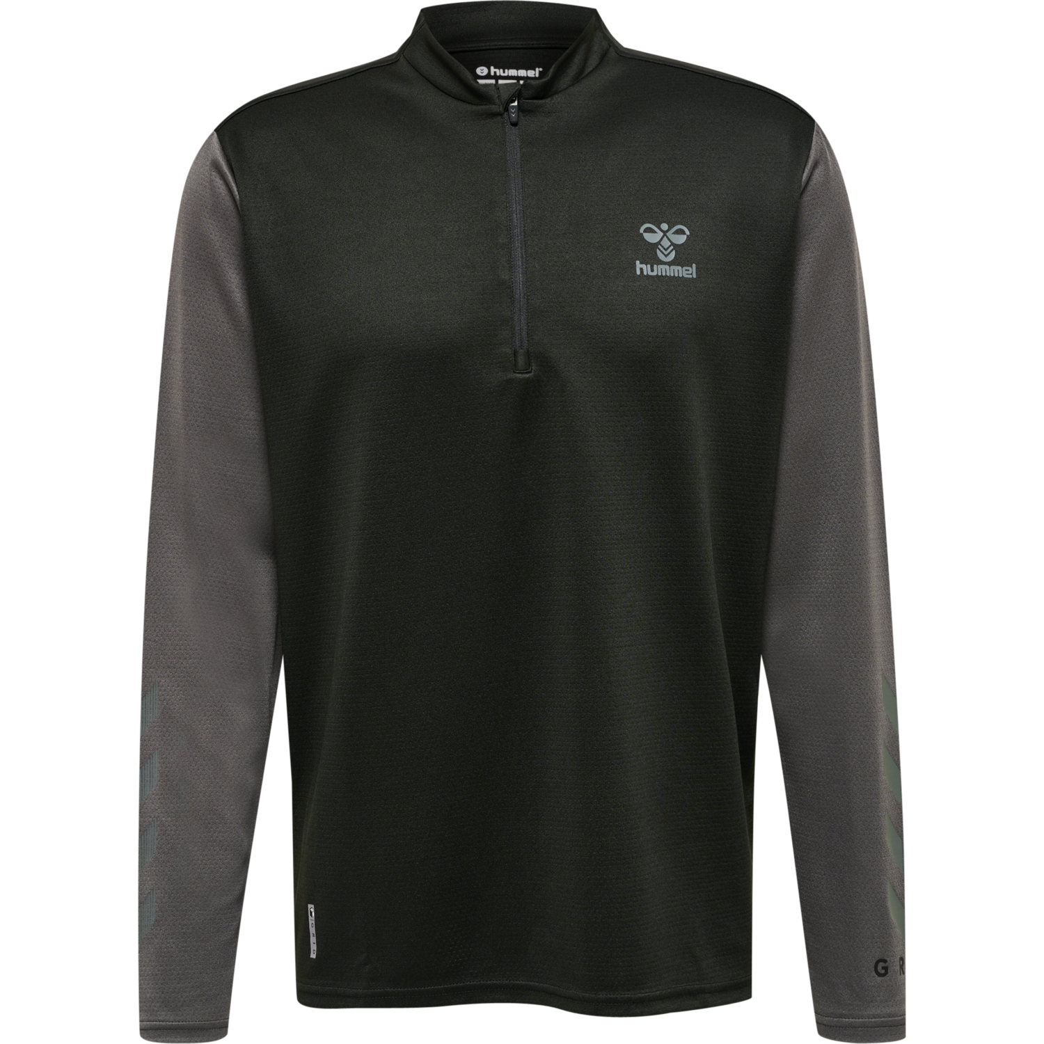 hmlONGRID 1/2 ZIP POLY SWEAT, JET BLACK/FORGED IRON, packshot