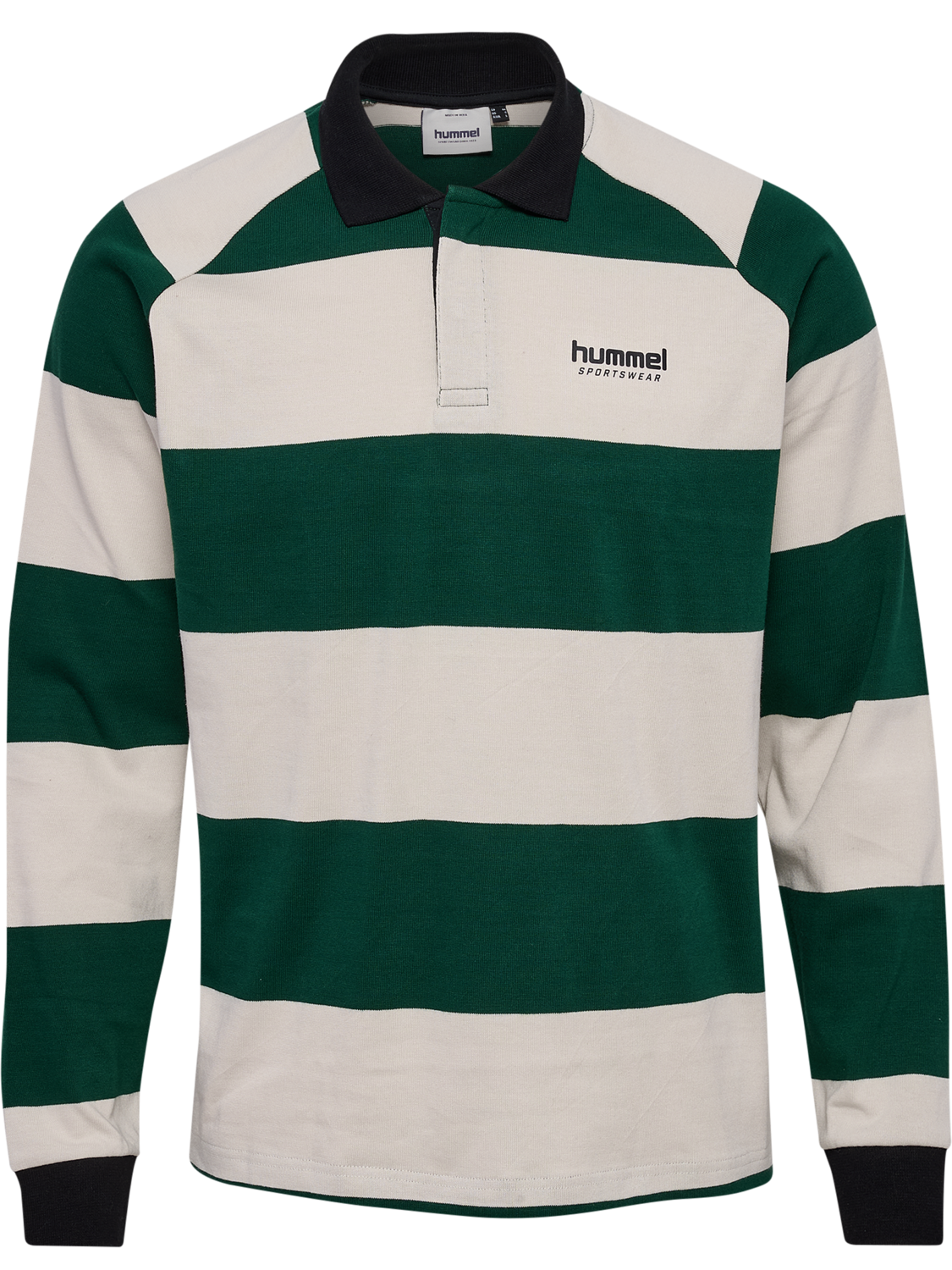 hmlLOOSE STRIPED POLO L/S, DARK GREEN, packshot