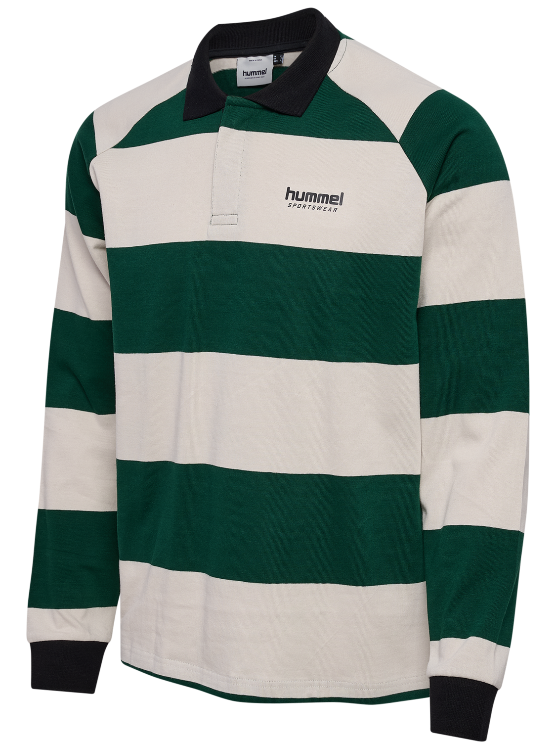 hmlLOOSE STRIPED POLO L/S, DARK GREEN, packshot