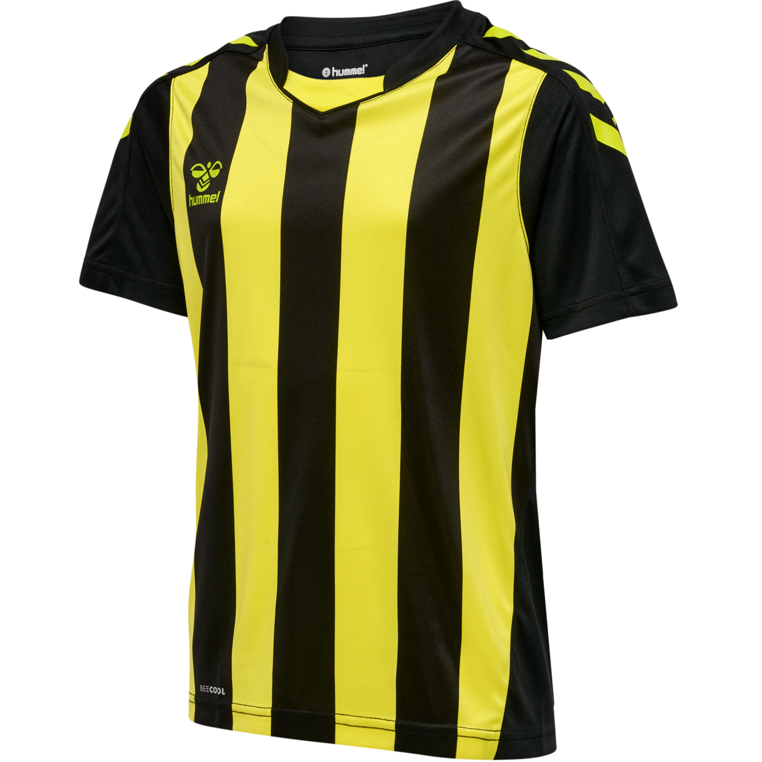 hmlCORE XK STRIPED JERSEY S/S KIDS, BLACK/BLAZING YELLOW, packshot