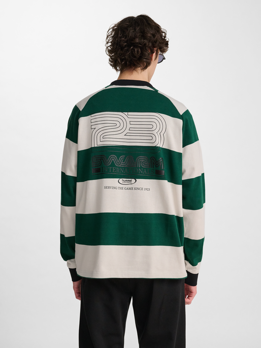 hmlLOOSE STRIPED POLO L/S, DARK GREEN, model