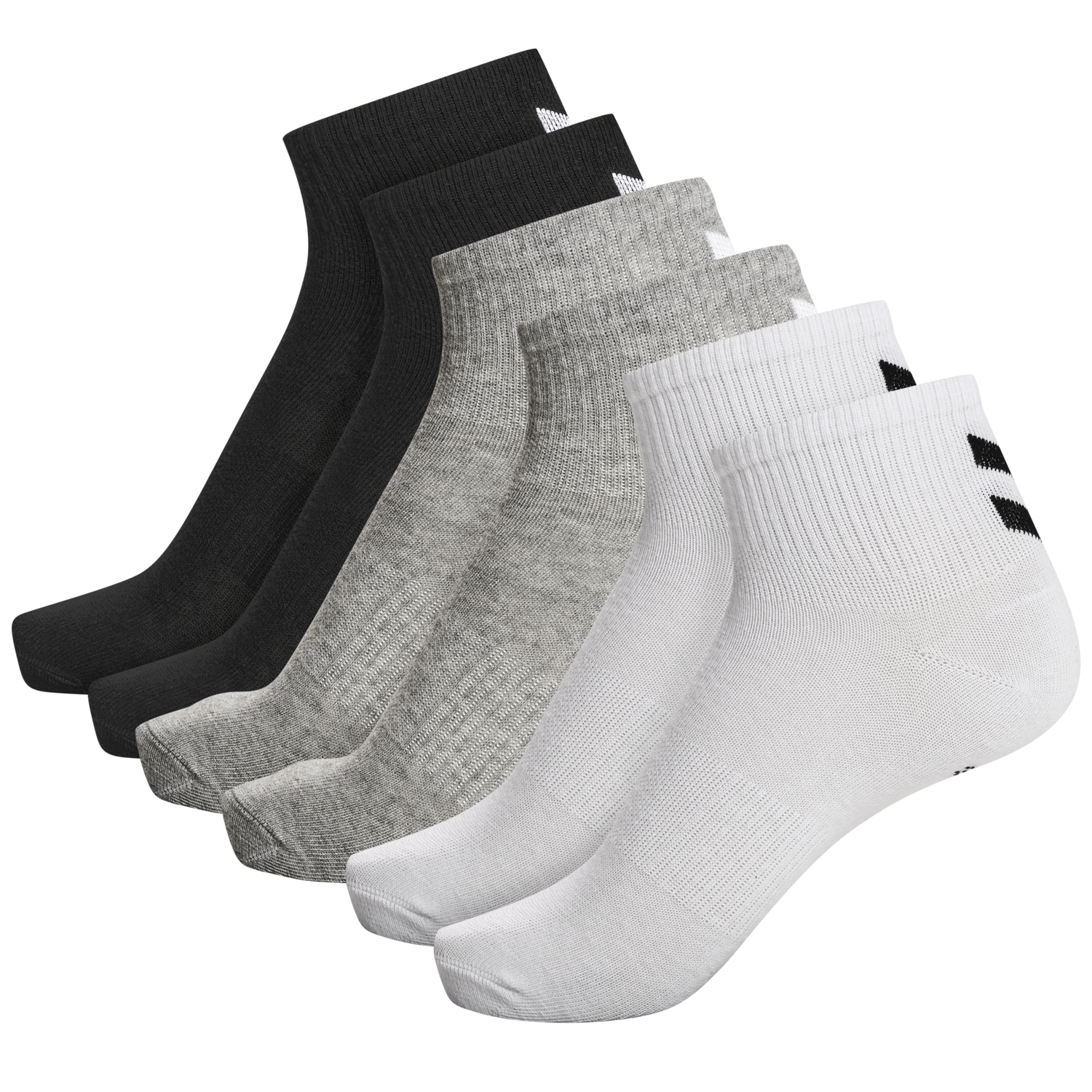 hmlCHEVRON 6-PACK  MID CUT SOCKS, BLACK/WHITE/GREY, packshot