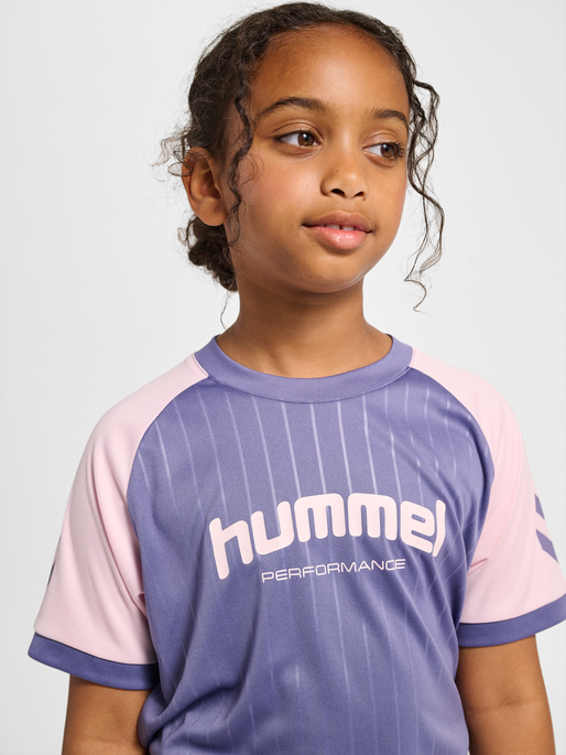 hmlJR GOAL STRIPE T-SHIRT S/S, HERON, model