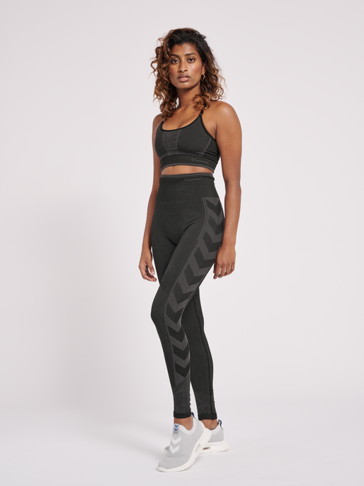 hmlMT ENERGY SEAMLESS SPORTS TOP, BLACK/ASPHALT MELANGE, model